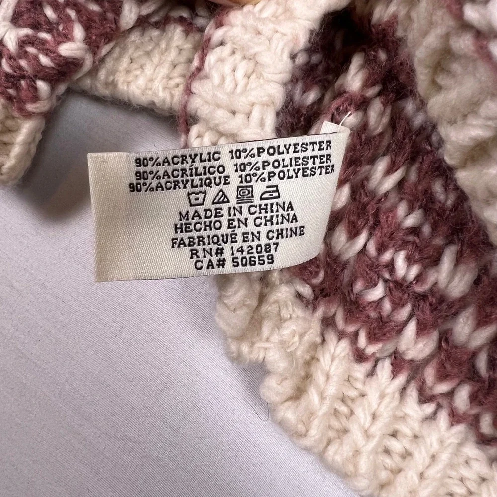 Simply Noelle 3 Piece Knit Beanie Hat Gloves Socks Set Burgundy Cream gift warm - Picture 12 of 12